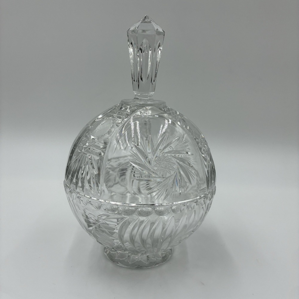Vintage Lead Crystal Pedestal Candy Dish With Lid Large 10"